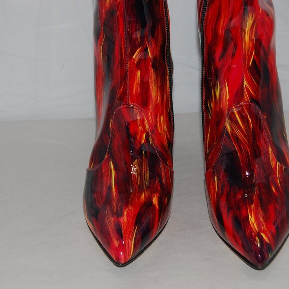 38/7.5❤️Made ITALY VON BERLIN RED Patent Leather Over Knee High HEELS Boots OTK - Picture 3 of 14